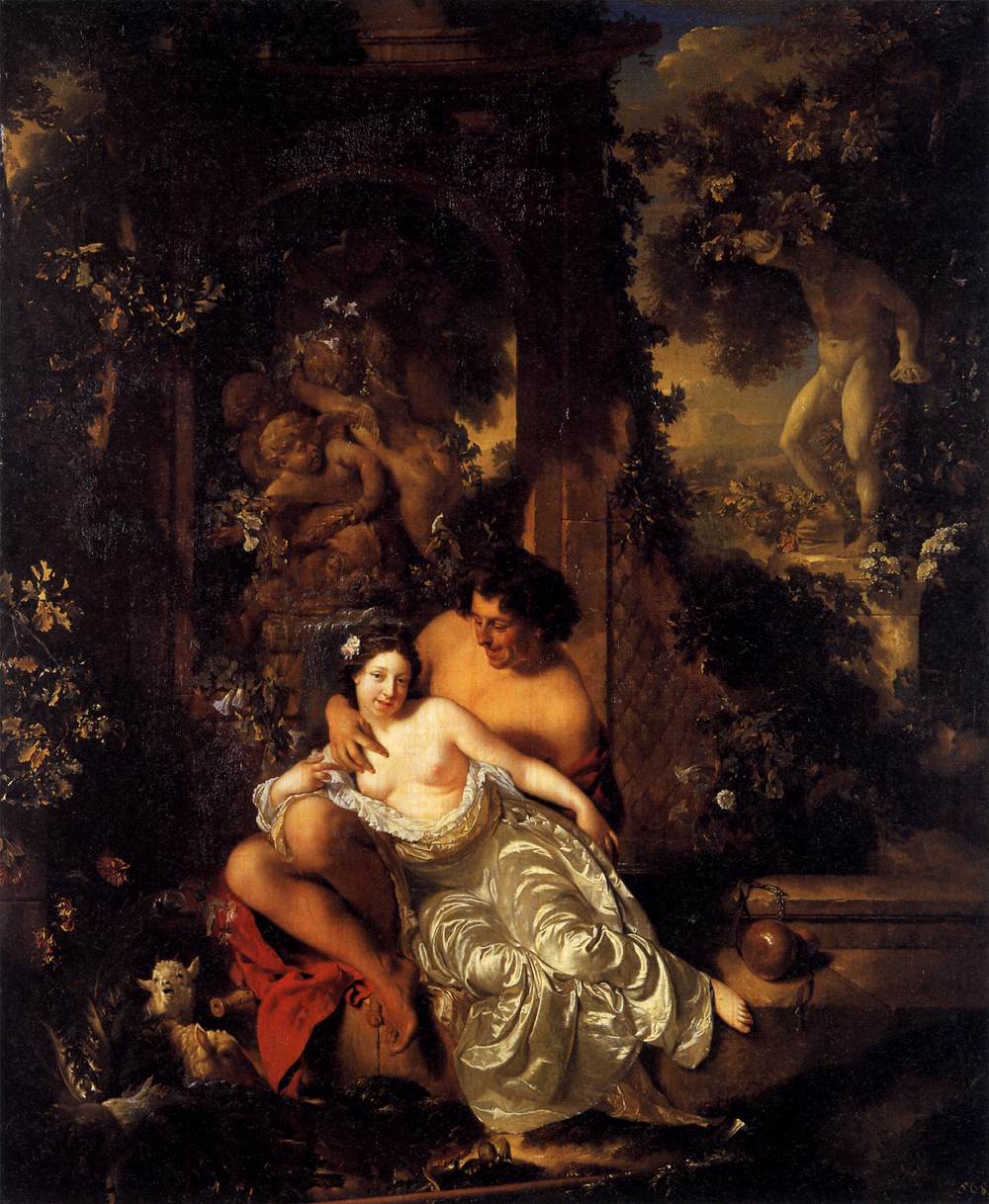 Amorous couple in a park.